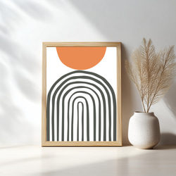 グリーンとテラコッタ オレンジの太陽 ボタニカルモダンアートポスター