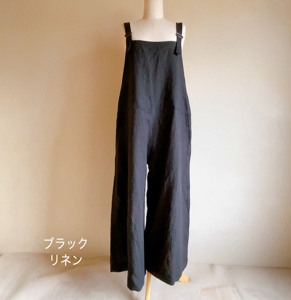 在庫あり＊リネン＊サロペット＊フリーサイズ＊ブラック＊受注製作