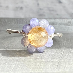シトリン、タンザナイト3mm 、フラワーモチーフ/ リング /金属