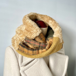 絵画なパッチワーク♥ふわふわボリュームスヌード♥ネイビー イエロー エクリュ 絵画なパッチワーク♥ふわふわボリュームスヌード♥ネイビー イエロー