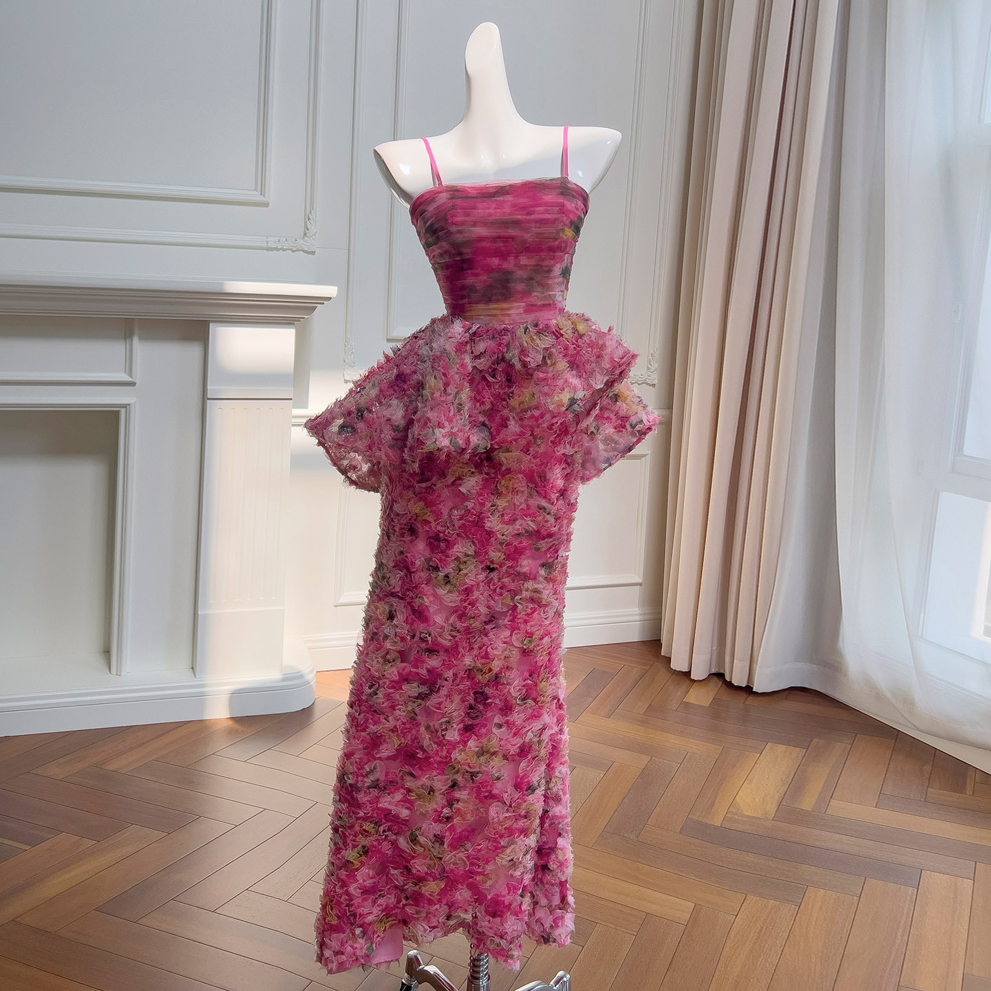 ノースリーブ 花柄 ローズ ウェディングドレス パーティー ロング 綺麗 痩せる 上品 韓国風 二次会 69445