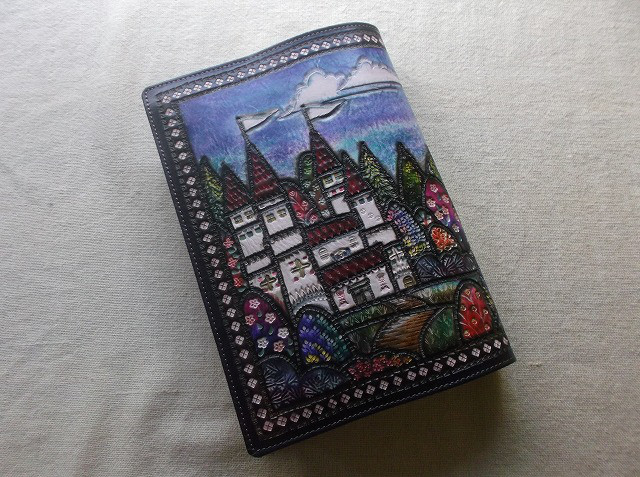 レザー単行本カバー 刻印＆拭き染め