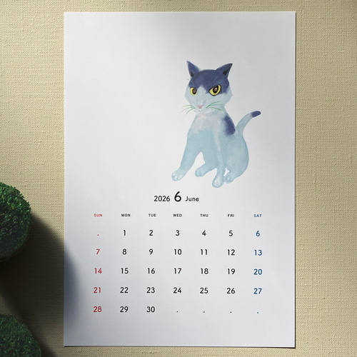 2026 猫は見ているカレンダー 壁掛けカレンダー A4サイズ 猫型クリップ