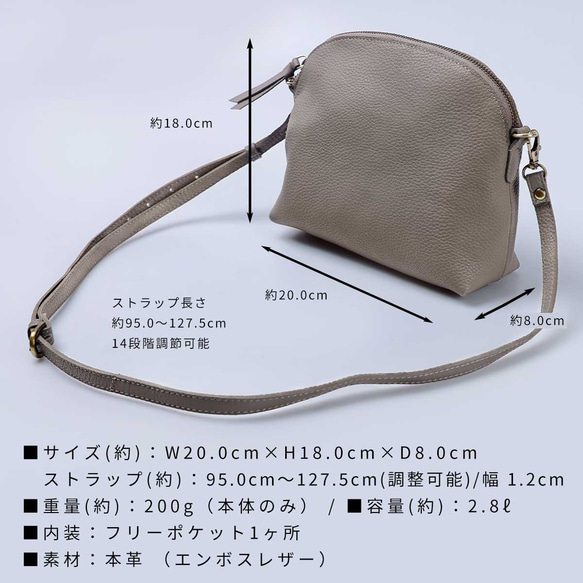 ショルダーバッグ 本革 エンボスレザー 収納 ポーチ 斜めがけ バッグ ブラック HAB038-EM 17枚目の画像