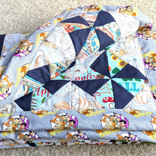 秋色、ハロウィン、収穫祭モチーフ、パッチワークひざ掛け