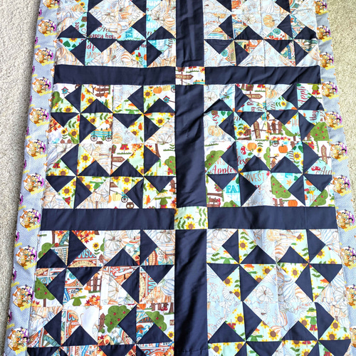 秋色、ハロウィン、収穫祭モチーフ、パッチワークひざ掛け