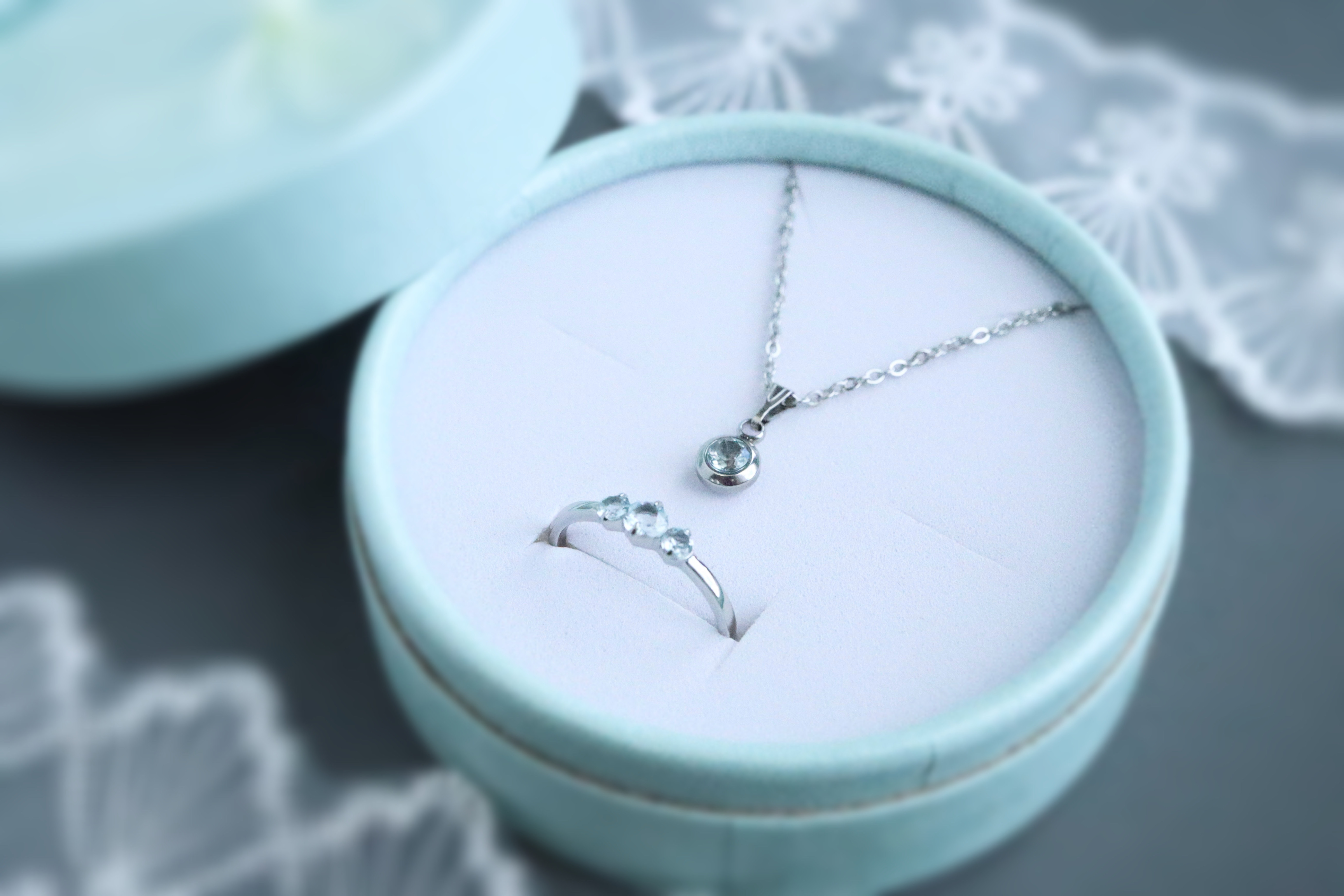 アクアマリンのペンダント&リング＊天然石＊フリーサイズ ＊誕生石