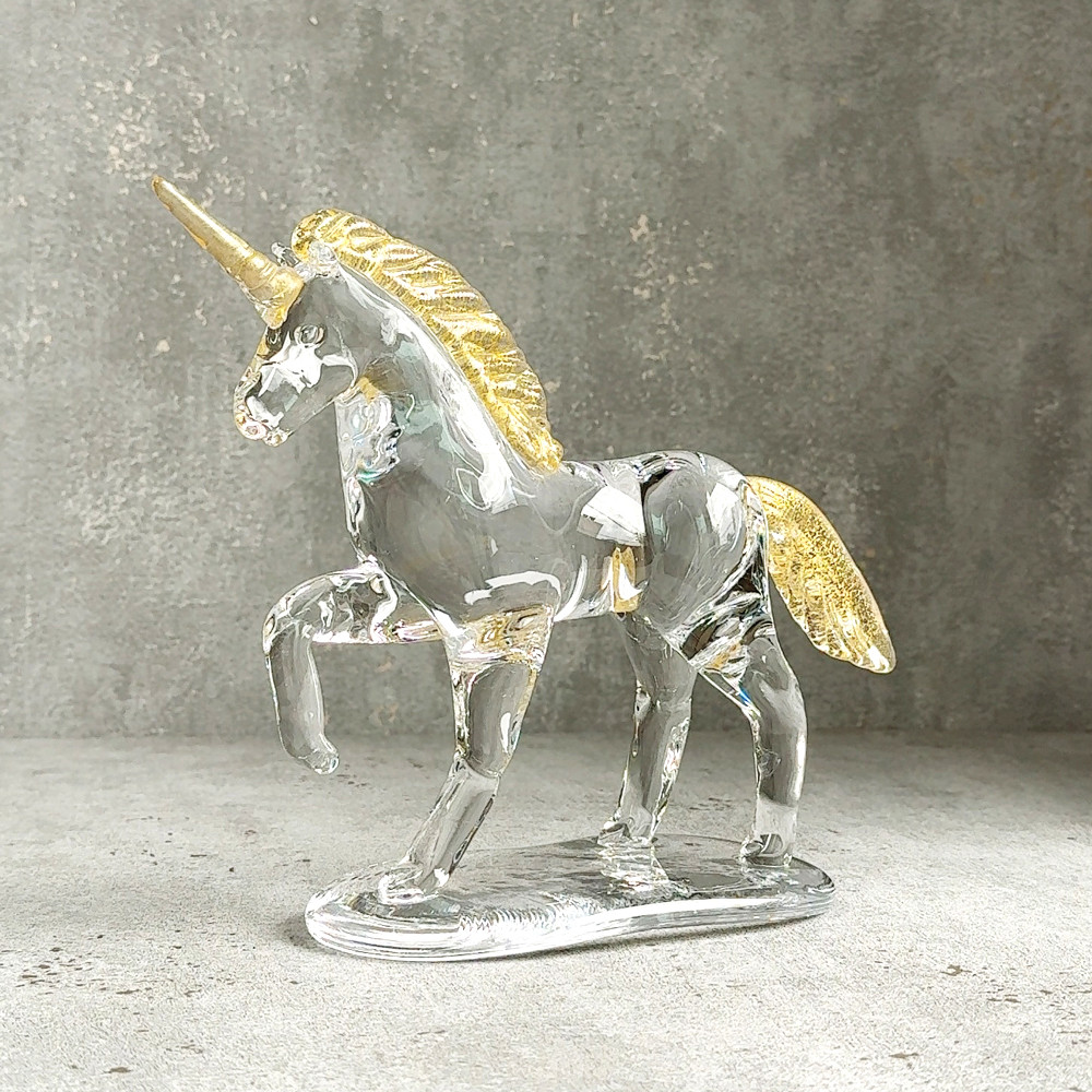 新作【干支うま】2026年縁起の良いユニコーン★本金箔★ガラスの置物・干支置物、縁起物としても唯一無二、一角獣、一角馬