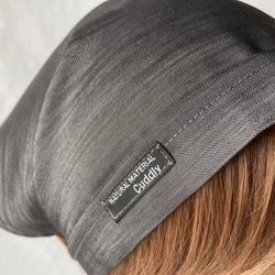 ひも付きタック入りバブーシュカ三角巾　濃紺薄手デニム 5枚目の画像