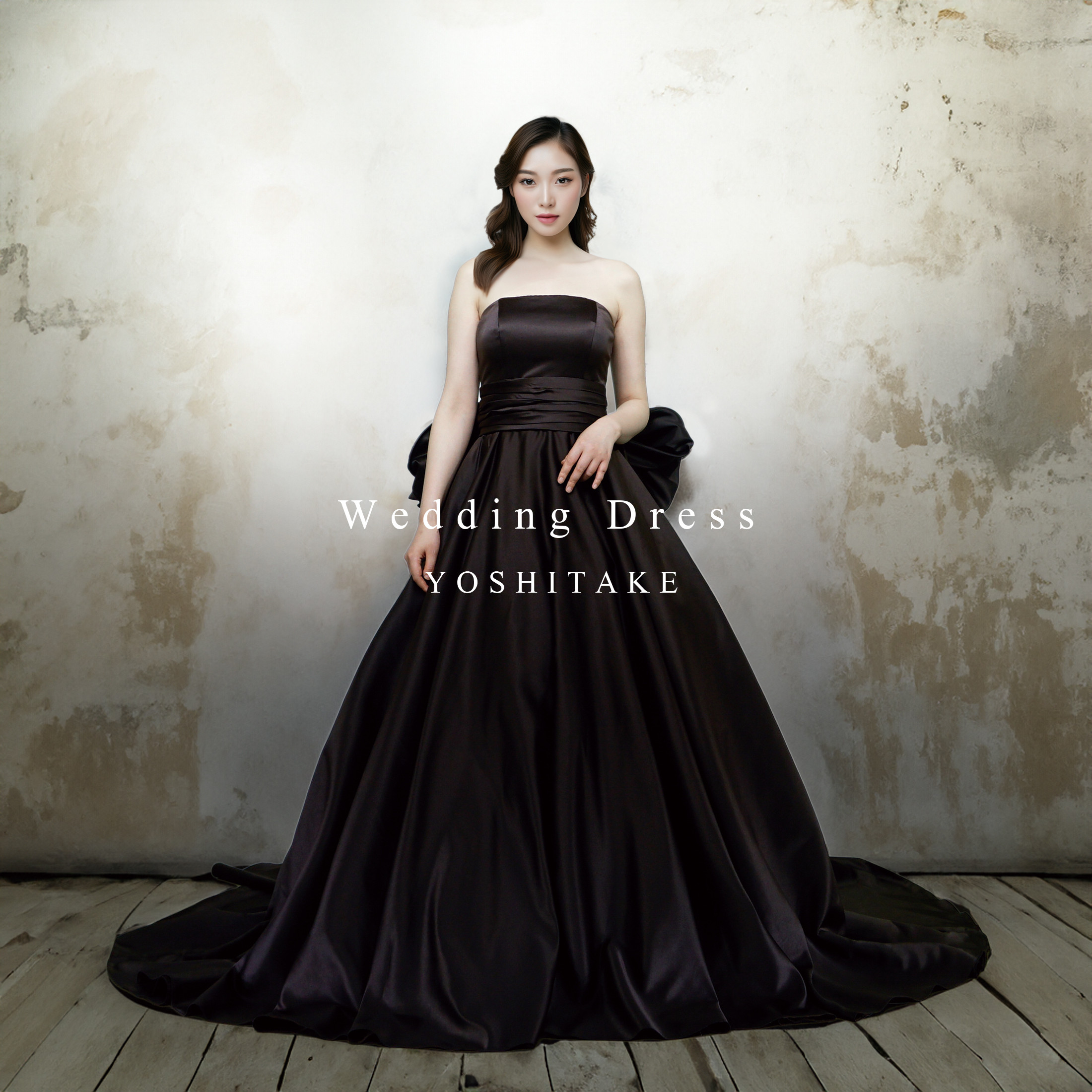 【オーダー制作】ウエディングドレス.ブラウン.カラードレス.Aライン.リボン.サテン.Y2164