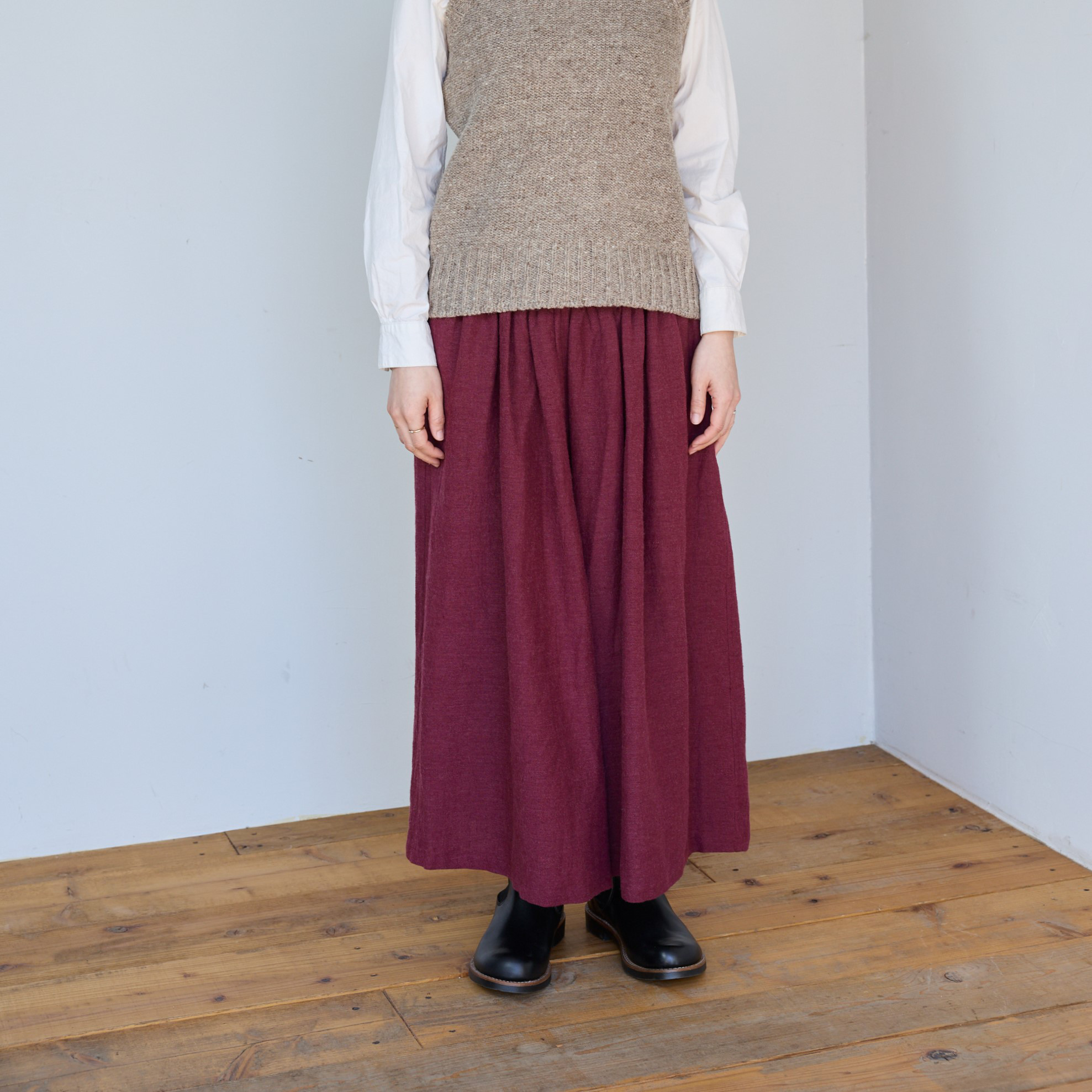 bighug 麻×ウールワイドキュロット