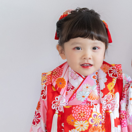 毛量が少ない七五三3歳髪飾り/日本髪ヘアアレンジU】鹿の子ちんころ赤