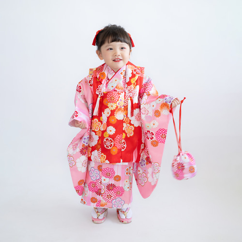 毛量が少ない七五三3歳髪飾り/日本髪ヘアアレンジU】鹿の子ちんころ赤