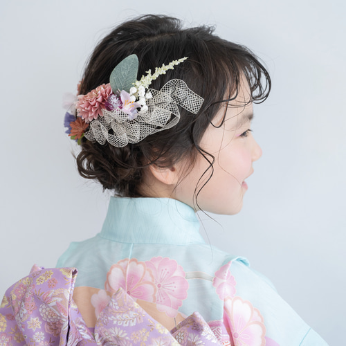 七五三7歳/ハーフ成人式リボン髪飾りJ】ピンク/水色/紫/小学校卒業式袴