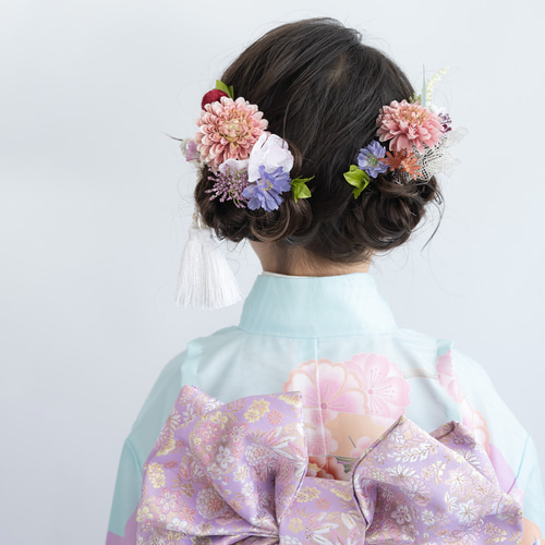 七五三7歳/ハーフ成人式リボン髪飾りJ】ピンク/水色/紫/小学校卒業式袴