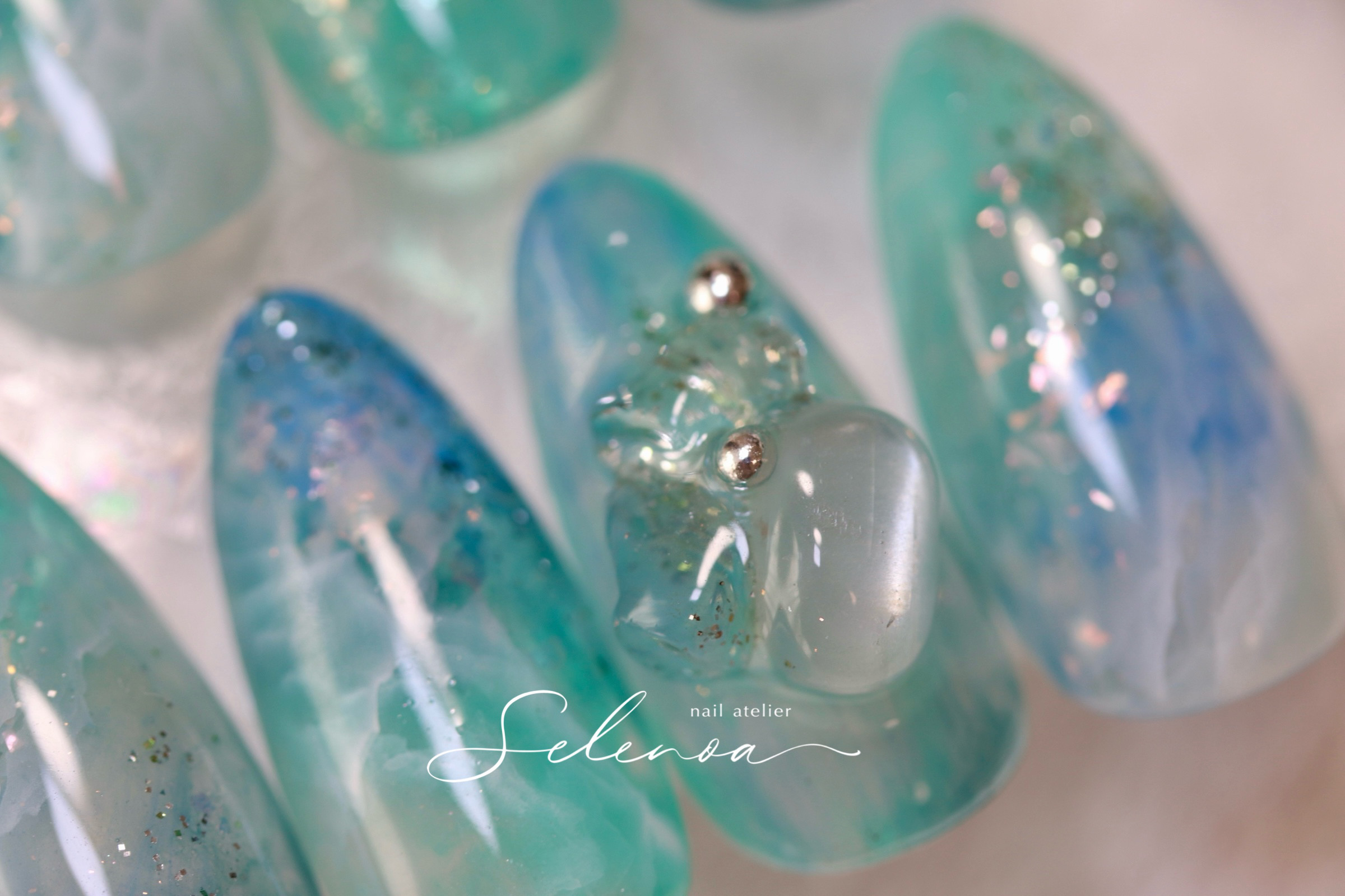 Fluorite (フローライト) 天然石風 ネイルチップ 成人式 前撮り 上品