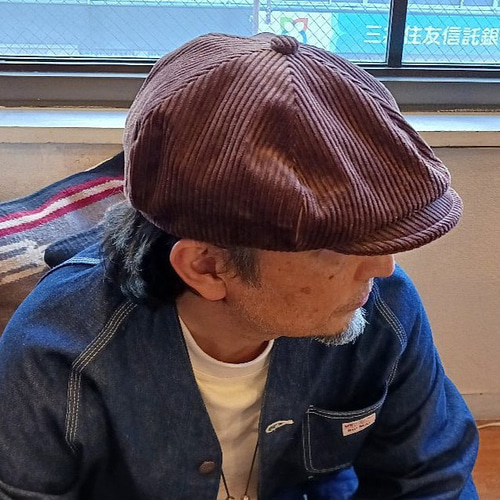 受注制作)No5 L ~60cm 6パネルメンズキャスケット 太畝コーデュロイ