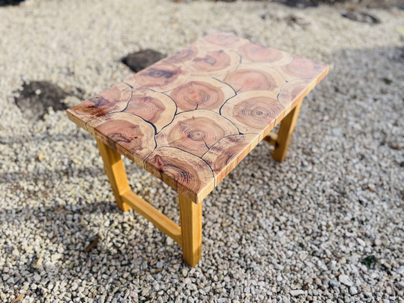 杉とヒノキのサイドテーブル／レジン仕上げ(表面) ローテーブル ② 杉とヒノキのサイドテーブル／レジン仕上げ(表面) ローテーブル ②