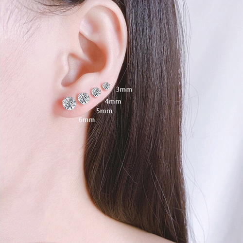 1539☆s925 3mm 4mm 5mm シルバーピアス 両耳 4本爪 シンプル 一粒