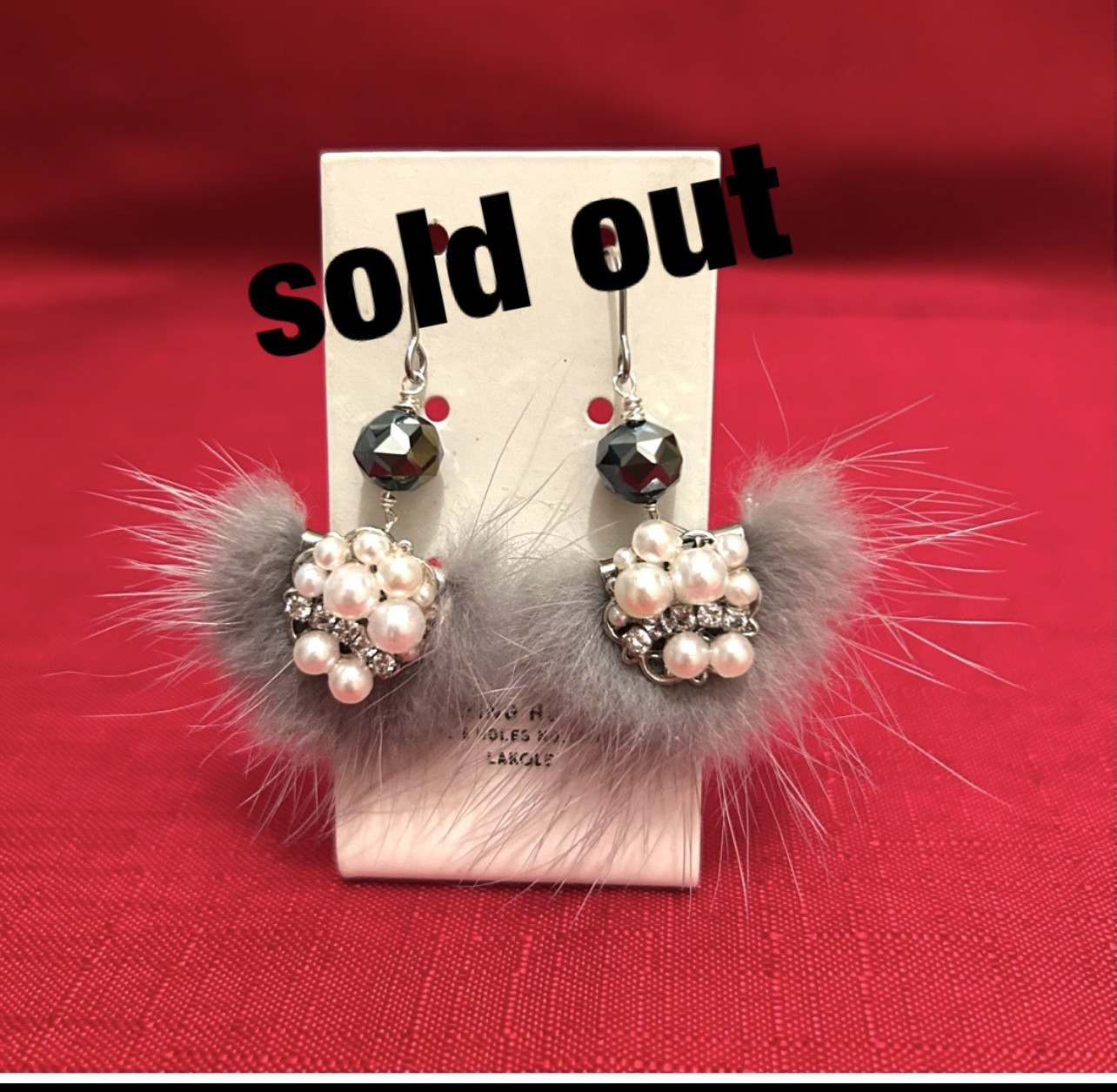 «168»◤完売◢天然素材ミンクファー耳飾り*パール*グレーカラー*大人シック*入学式*卒業式*結婚式*イベント