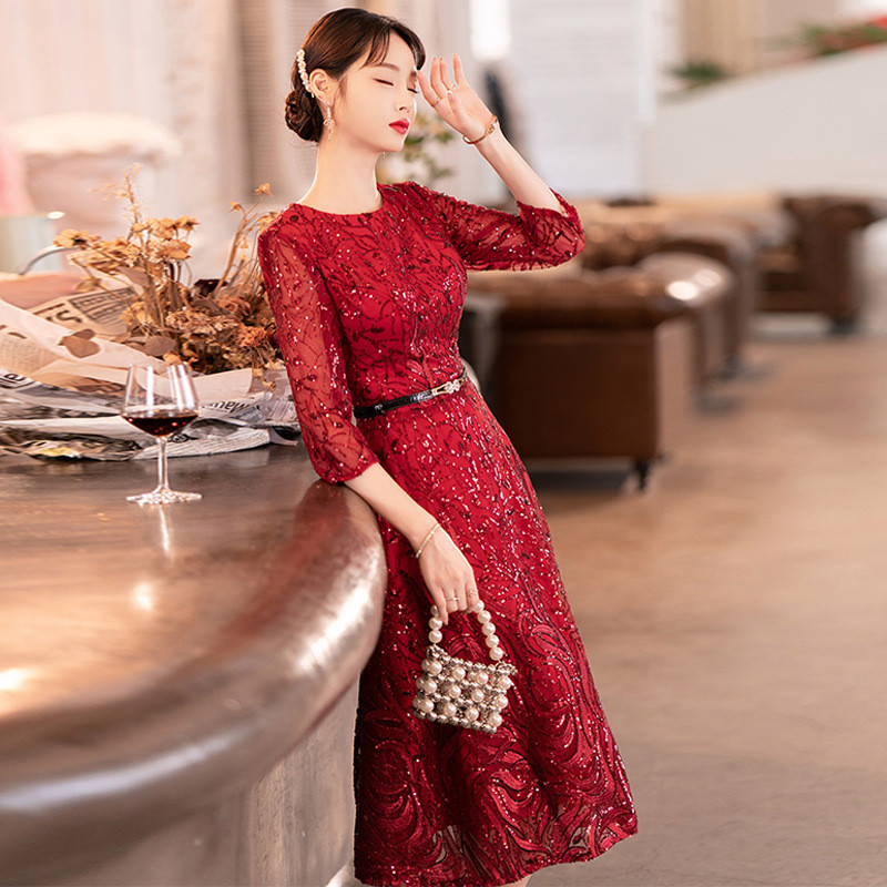 赤 青 ゴールド ロング きらきら カラードレス 韓国風 花嫁 ウェディング パーティー 演奏会 二次会 HL045