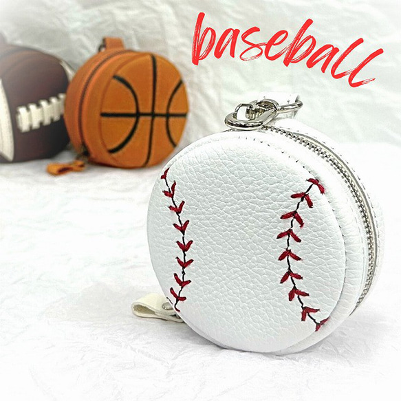 野球ボール 丸型ミニポーチ バッグ キーホルダー ベースボール 部活