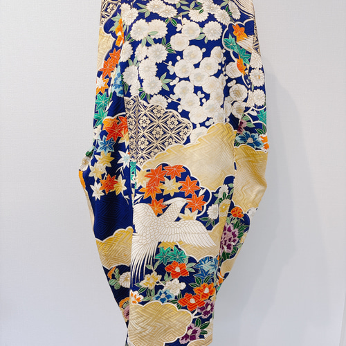 着物ドレス Mサイズ 正絹 ワンピース 和柄 リメイク YUKINKO