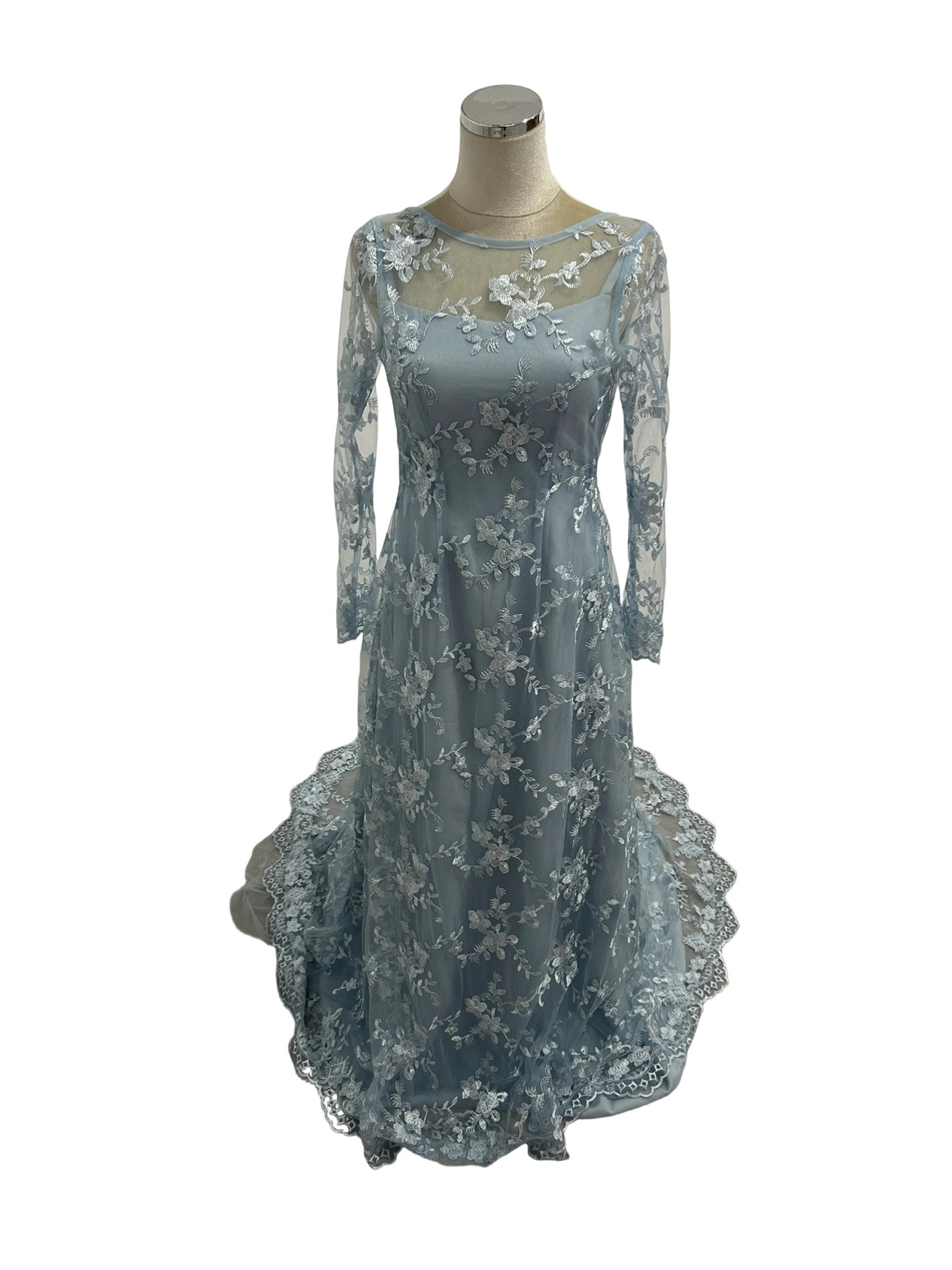 カラードレス ツーピース 爽やかで優しいブルー ロングスリーブ  キャミソール  前撮り 結婚式 優雅なシルエット