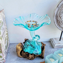 ガラス×ウッド アクセサリー トレイ ジュエリー トレー B フリー