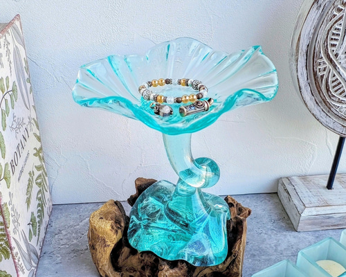 ガラス×ウッド アクセサリー トレイ ジュエリー トレー B フリー