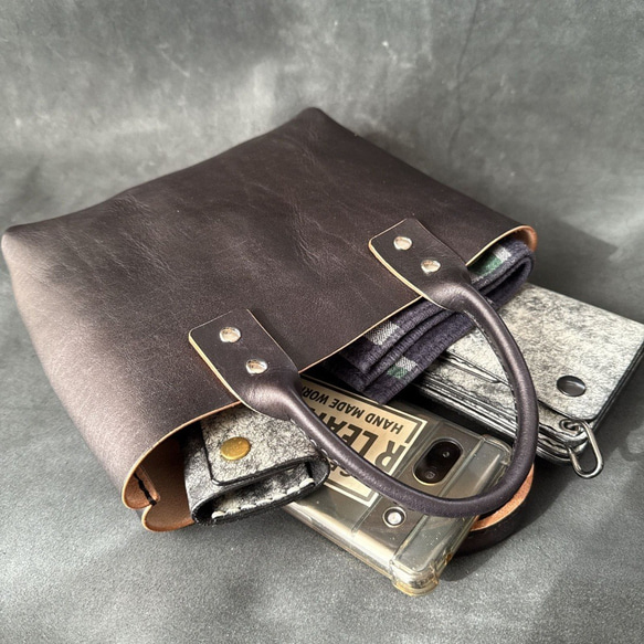 丘染ブラック】上品さと無骨さが共存する本革ミニトートバッグ レザー