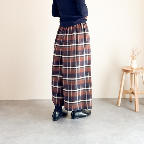 冬の頼れる暖かパンツ ブラウン系 チェック柄 着るブランケットパンツ