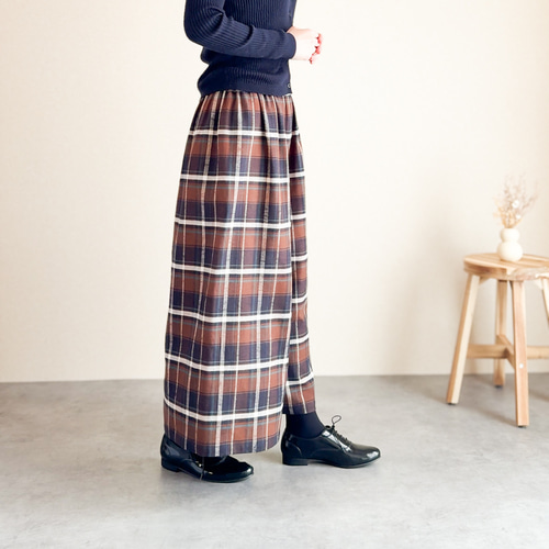 冬の頼れる暖かパンツ ブラウン系 チェック柄 着るブランケットパンツ