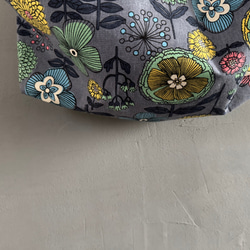 【数量限定】新作★グレー北欧花★トライアングルバック　綿麻　 5枚目の画像