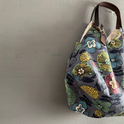 【数量限定】新作★グレー北欧花★トライアングルバック　綿麻　 3枚目の画像