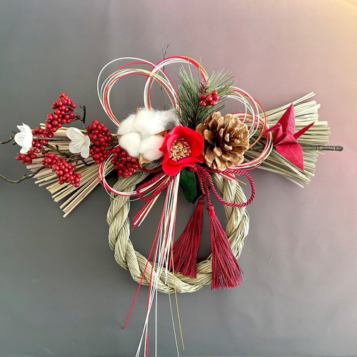 特別価格＊お正月飾り＊新年を祝う赤椿と鶴のしめ縄しめ飾り＊無料