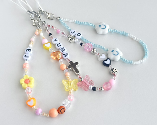 文字変更OK｜名前入りビーズストラップ／推し活ネームキーホルダー