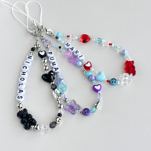 文字変更OK｜名前入りビーズストラップ／推し活ネームキーホルダー