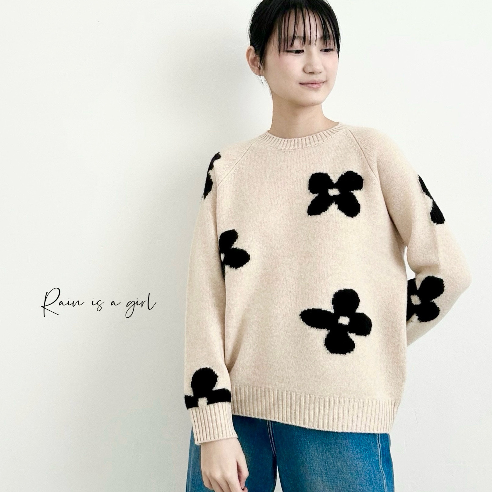 【カシミヤ100％★大きめの花柄】中厚・程よい厚さ│カジュアル│通勤・通学│T-230