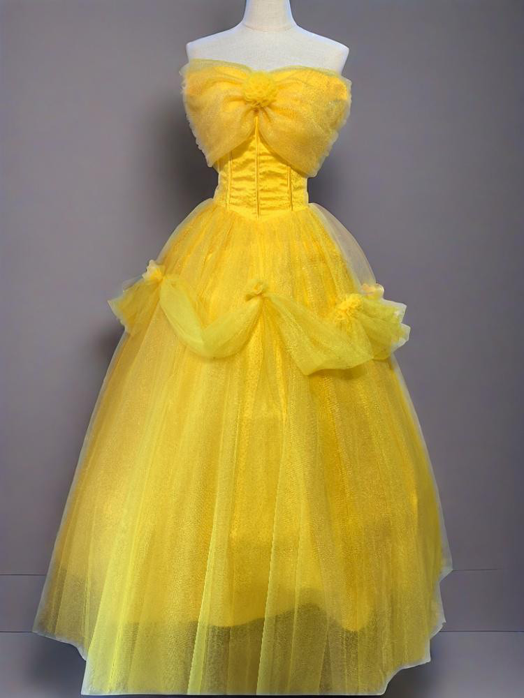 抜群のおしゃれ見え  ロングワンピース 黄色い パーティドレス 合コン 謝恩会 音楽会D004