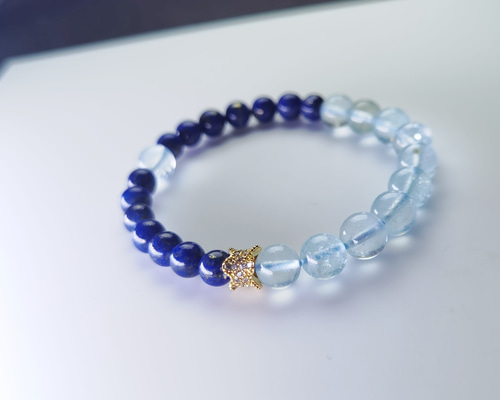 2つの天然青宝石「ラピスラズリ*アクアマリン」 ブレスレット