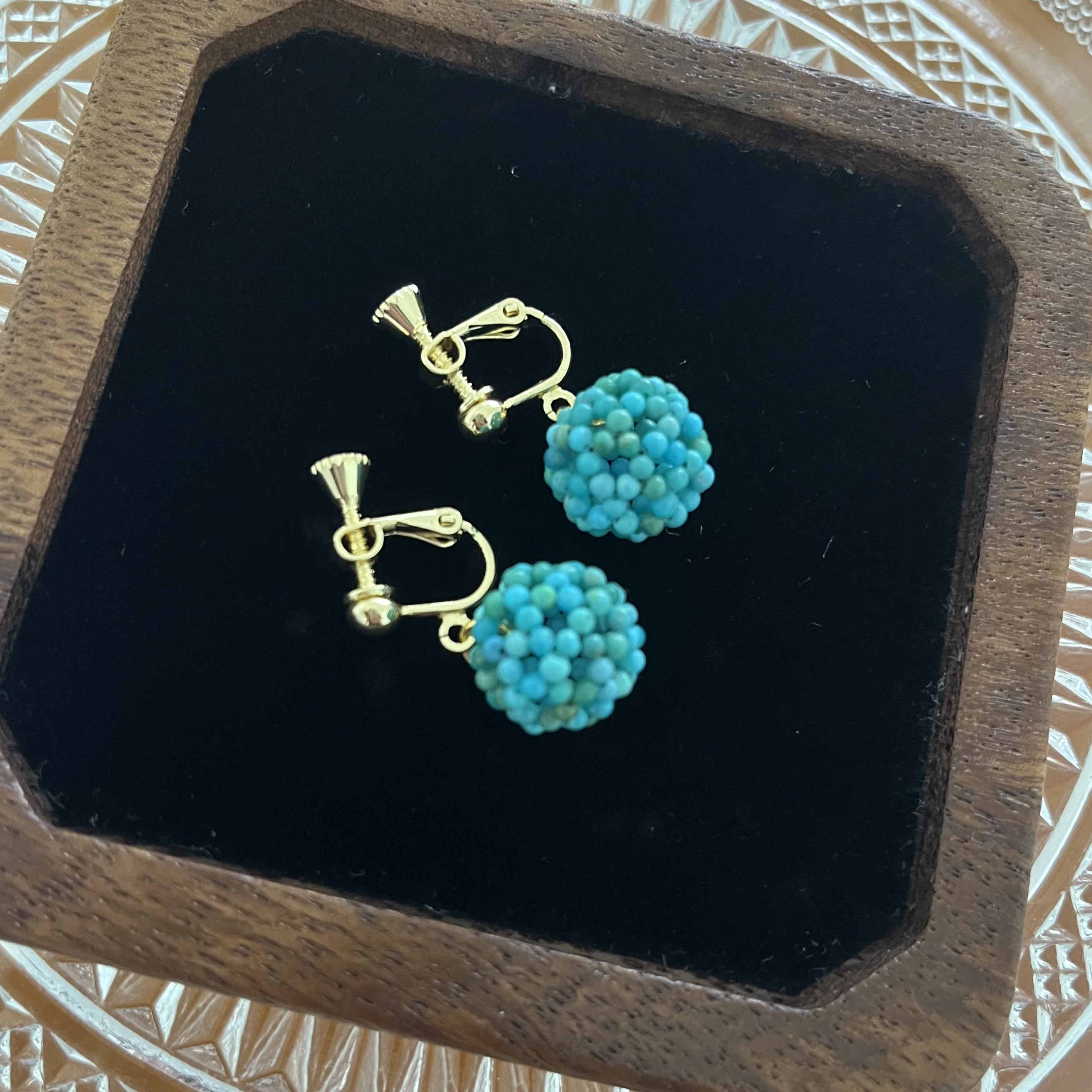 ＊天然石*ターコイズ　フラーレン　イヤリング　2mm球　小ぶりでコロン♪　パーツ変更可