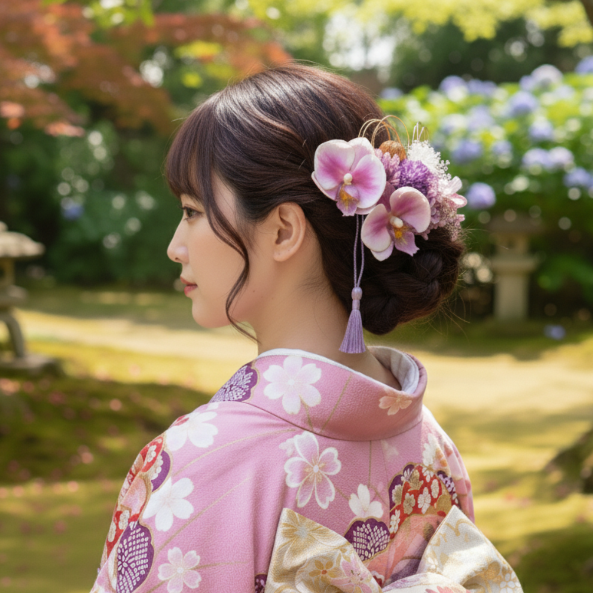 胡蝶蘭と桜の紫髪飾り 卒業式 成人式 結婚式 プリザーブドフラワー ヘッドドレス さくら 花 髪かざり　パープル