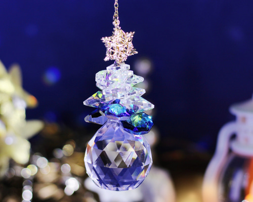 置き型☆青いモミの木のサンキャッチャー（高品質クリスタル使用・受注