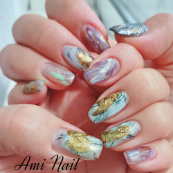 ピンク ガラス フレンチ ハートビジュー ネイル ネイルチップ（つけ爪