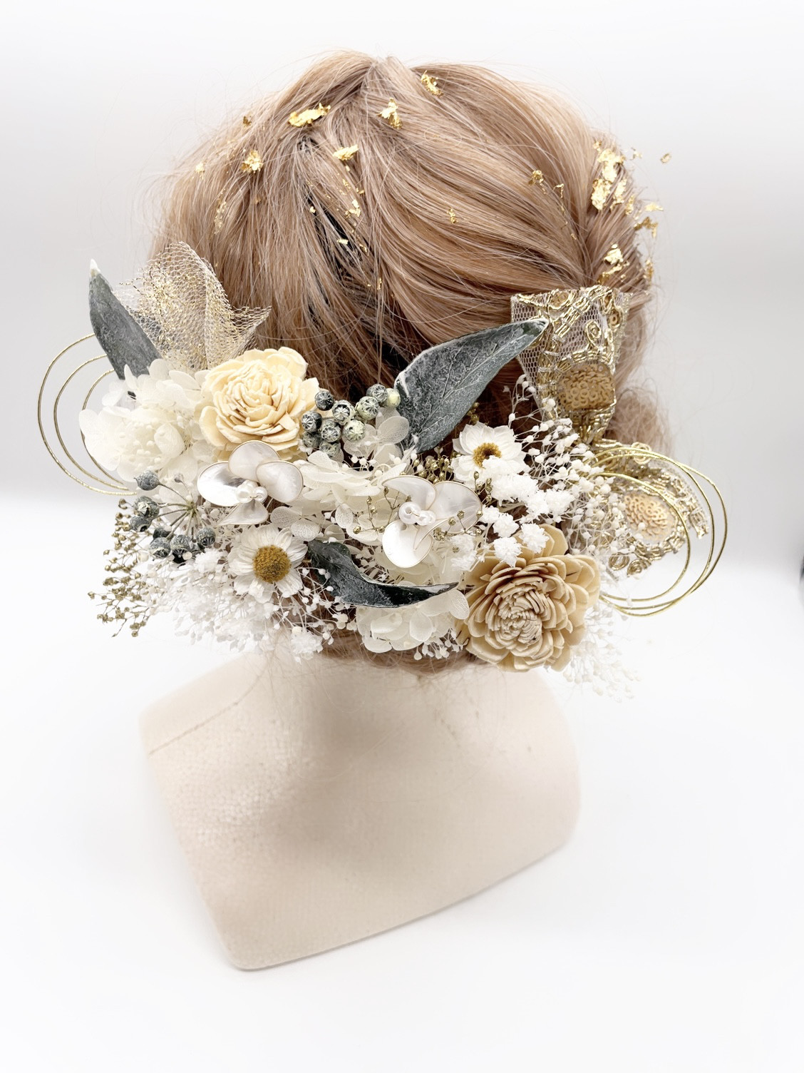 和装髪飾り　ヘッドドレス　水引×金箔　ゴールド　ホワイト