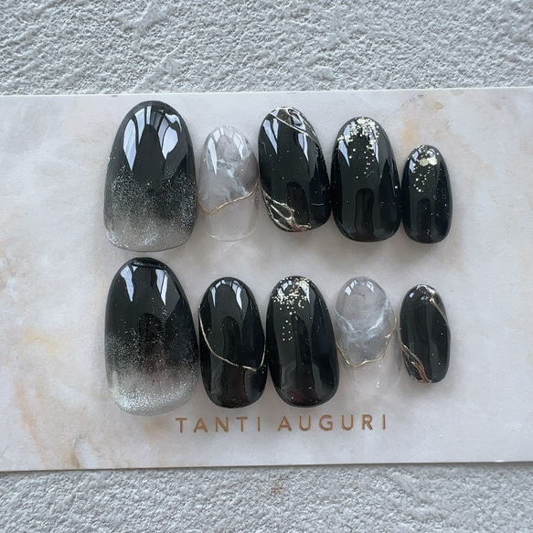 ネイルチップ チップ 大理石 黒 カッコイイ オーダーネイル フルオーダーネイル 漆黒 ネイルチップ 黒 ダークカラー 暗黒 地雷系 大理石フレンチ 暗め