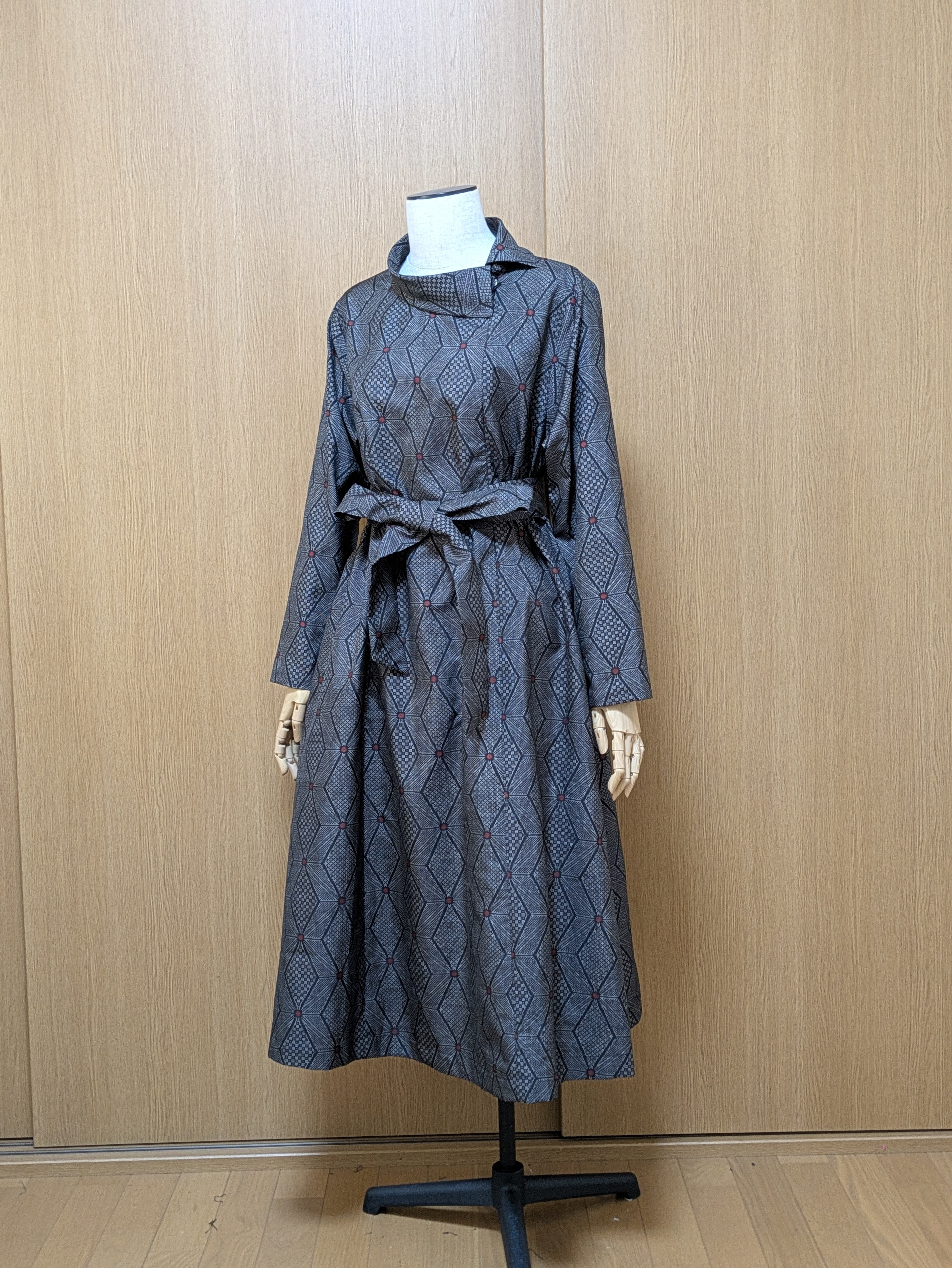 SOLD　着物リメイク　ワンピース　大島紬　　L〜LL