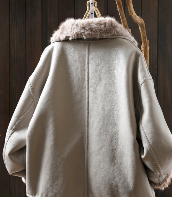 受作｜リバーシブル レザー&ファー ジャケット レディース 2WAYショート 防寒 大人カジュアル  冬 アウター 17枚目の画像