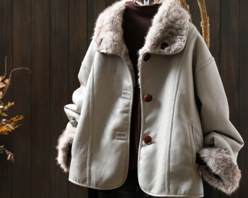 受作｜リバーシブル レザー&ファー ジャケット レディース 2WAY